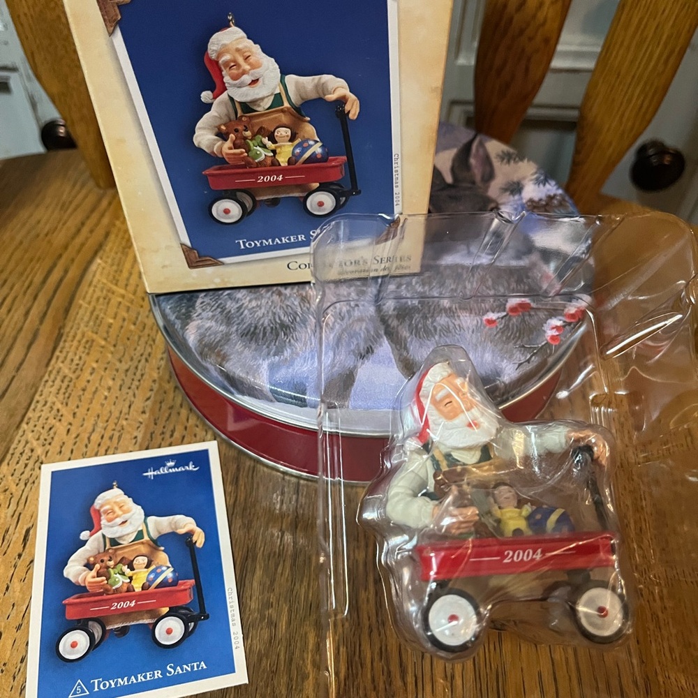 Hallmark Toymaker Santa with Red Wagon and Blue Accents